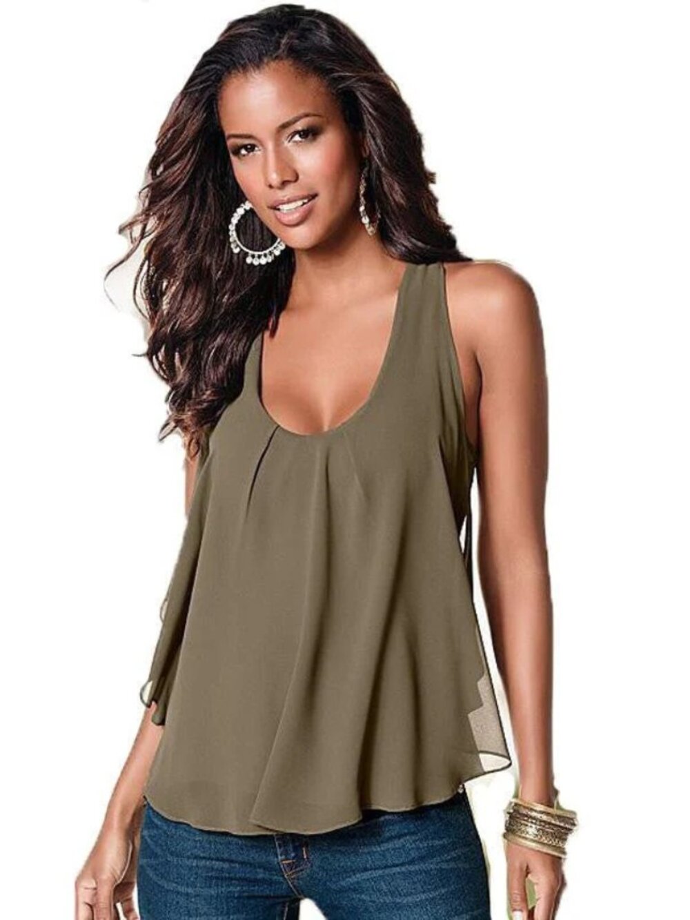Venus Olive Green Flutter Tank - Large - LIKE NEW